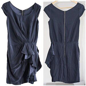 Cynthia Steffe -1980s - Reagan Era Style - Silk Charmeuse Ruffle Sheath Dress S